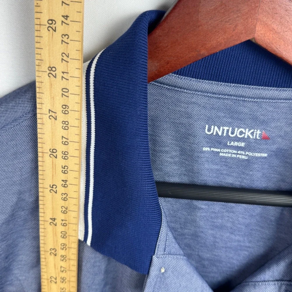 UNTUCKit Mens Day Polo Shirt Blue Heathered Pima Cotton Regular Fit 42037 L